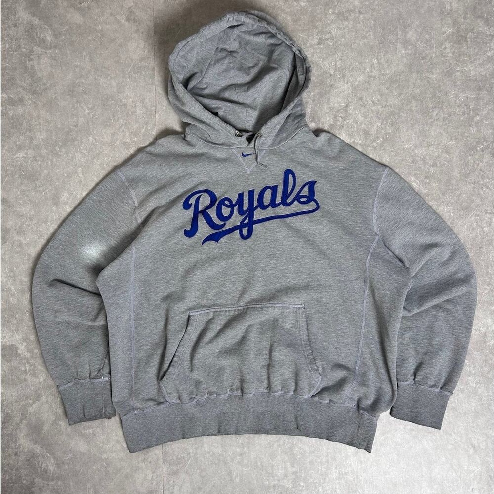 2000s Vintage Kansas City Royals Nike Gray Center Swoosh Hoodie -XXL